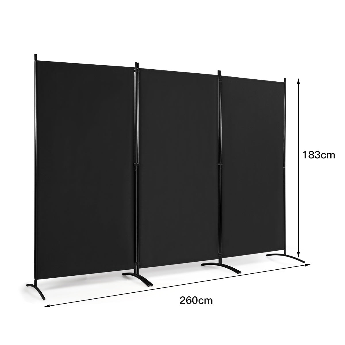 Coast 3-Paneel-Raumteiler mit verstellbaren Untersetzern und robusten Scharnieren und Stahlfuß schwarz