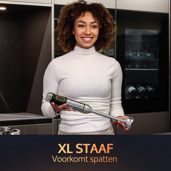 JAP Appliances ForceBlend F3 - 7in1 Stabmixer-Set (1500W) - Inklusive Küchenmaschine, Messbecher, Spiralschneider, Schneebesen und Rührbesen - Für Suppe, Fleisch, Smoothies und Baby-Snacks - Schwarz/RVS