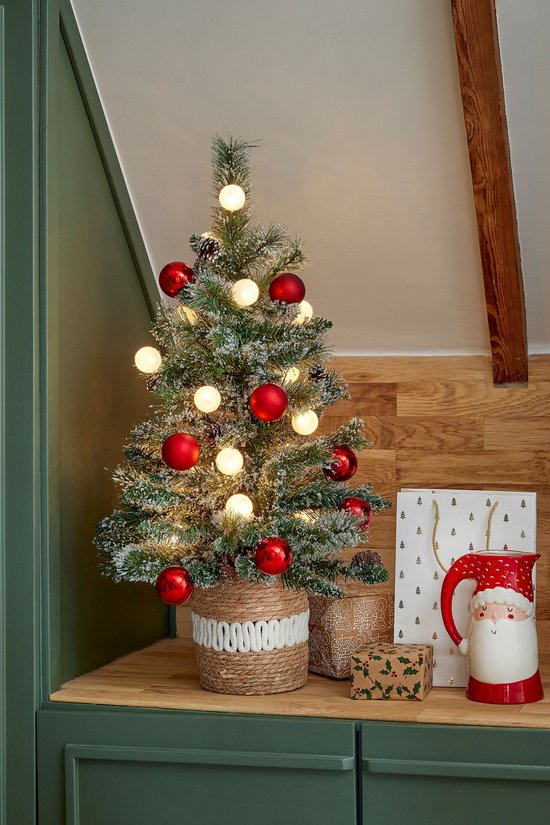Black Box Trees Kaprun Kunstweihnachtsbaum mit Beleuchtung – Kunstweihnachtsbaum H 90 x Ø 51 cm – im Topf mit Dekoration – Grün, Rot, Frosted
