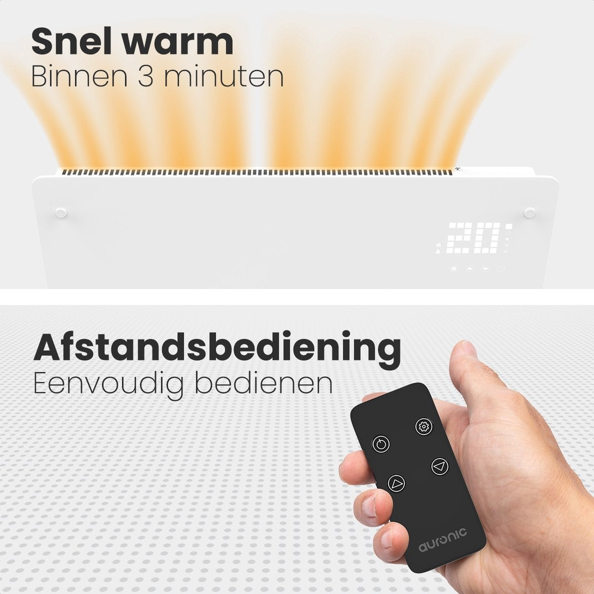 Auronic Electric Heater - Konvektorheizung mit Thermostat und Fernbedienung - Flächenheizung - bis zu 22 m3 - 2000 W - Weiß