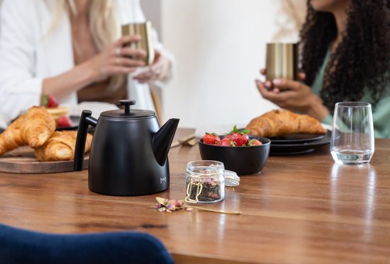 Vaja® Juliette Teekanne mit Filter - Teekanne - Doppelwandig - 1 Liter - Edelstahl Schwarz