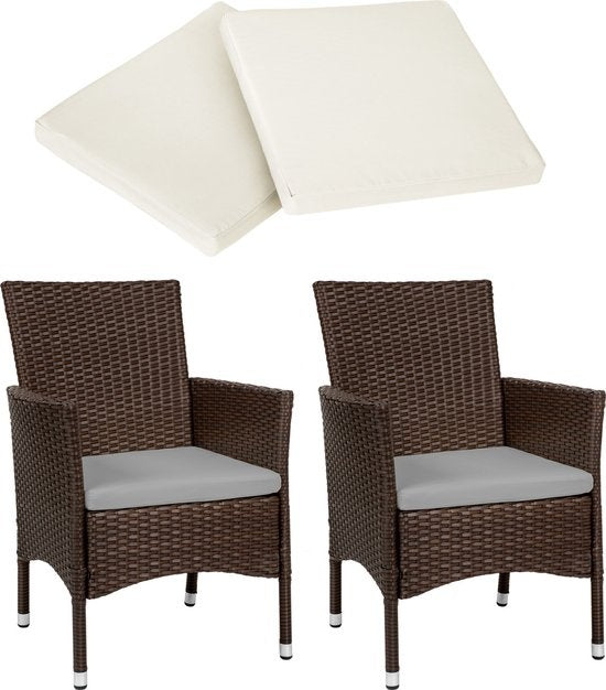 tectake - 2er Set Gartenstühle aus Korbgeflecht - inkl. 2 Sets Kissenbezüge (beige und grau) - braun - 404550 - Poly-Rattan