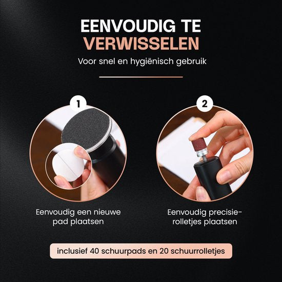 Beeperfect® Elektrischer Hornhautentferner Pro – Fußfeile – Hornhautfeile – Kabellos – Wiederaufladbar – Mit Ladestation – 60 Schleifblätter – Schwarz