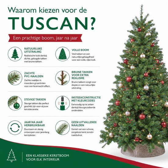 Triumph Tree Tuscan Weihnachtsbaum – Kunstbaum mit natürlicher Optik und Farbcodes – Pflegefreie Weihnachtsdekoration für den Innenbereich – Steckkonstruktion – 120 x 81 cm – Grün