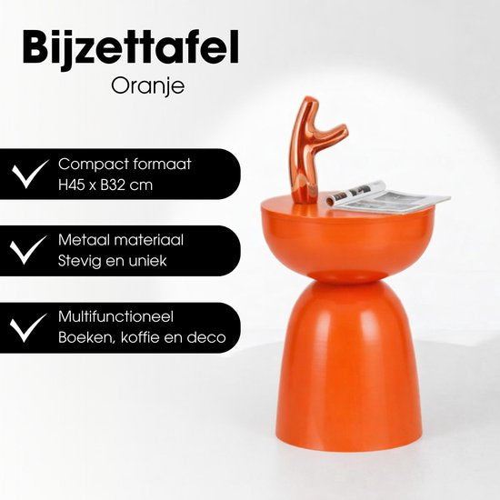 Mica Decorations Elliot Couchtisch – Nachttisch für Schlafzimmer oder Wohnzimmer – Beistelltisch aus Eisen für Blumen, Pflanzen und Dekoration – H 45 x Ø 32 cm – Orange