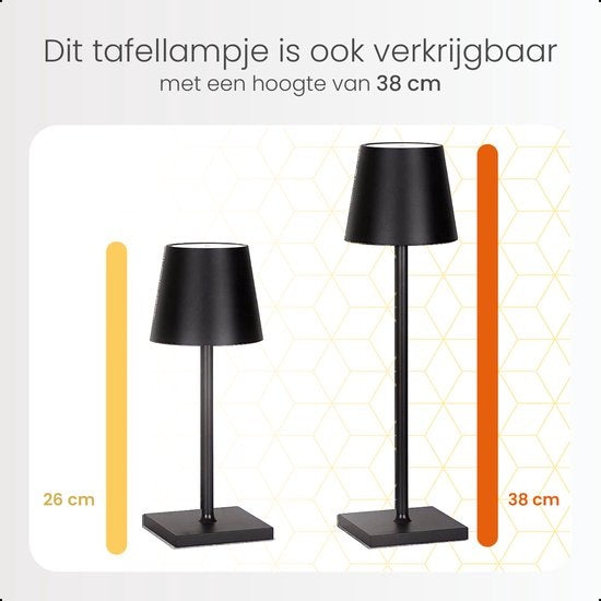 Goliving Tischlampe Wiederaufladbar - Kabellos und dimmbar - Moderne Touch-Lampe - Nachtlampe für das Schlafzimmer - 26 cm - Schwarz