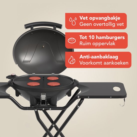 KitchenBrothers Elektrogrill – 2-in-1 – Zusammenklappbar – 2400 W – 250 °C – Schwarz