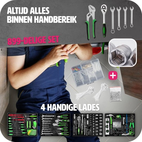 Tectake Werkzeugkoffer - 200-teilig - 4 Schubladen - Trolley - Schwarz