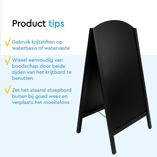 BRASQ Kreidetafel „Elegance“ Schwarz – 70 x 130 cm – Kreidetafel – Werbetafel – Straßentafel – beidseitig beschreibbar – für den Innen- und Außenbereich – Gastronomie