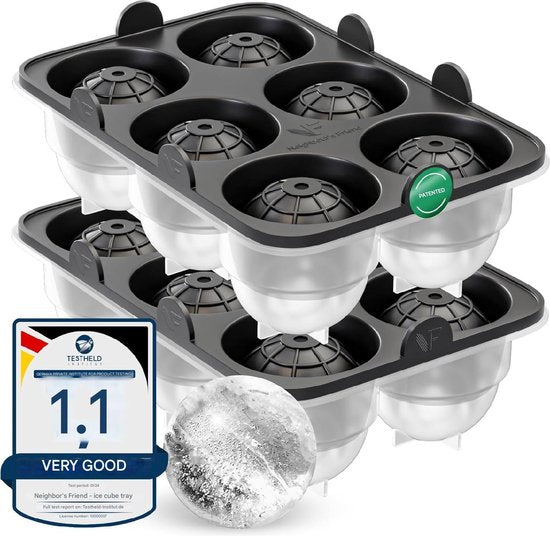 Neighbour's Friend Patentierte Eiskugelform 2er Pack - Große Eiswürfelform rund Platinsilikon für Cocktails, Whisky & Longdrinks - 12x Eiswürfel rund spülmaschinengeeignet - XXL Eiswürfel