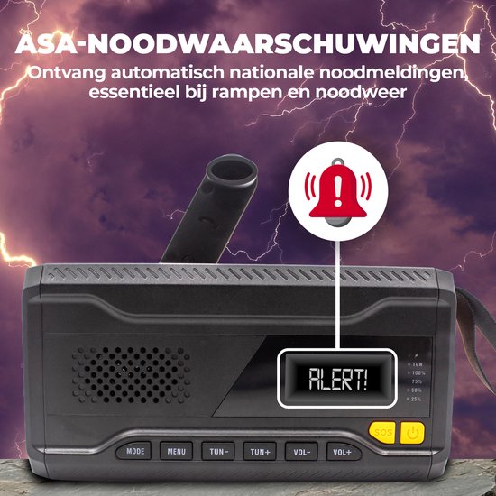 Denver Notfallradio - Solarstrombank - DAB & FM Radio - Notfallset - Taschenlampe - Aufziehbar - SOS Licht - Solarstrombank - SCD2033