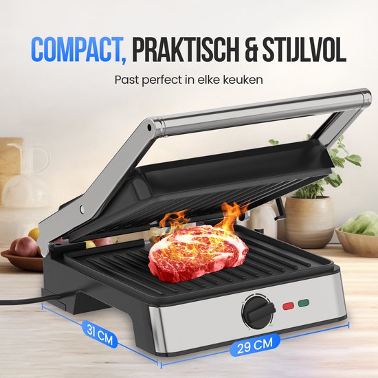 Strex Sandwichgerät XL mit Temperaturregelung - Kontaktgrill groß / Sandwicheisen / Toaster / Grillgerät / Panini Grill - PFAS frei - 2200W