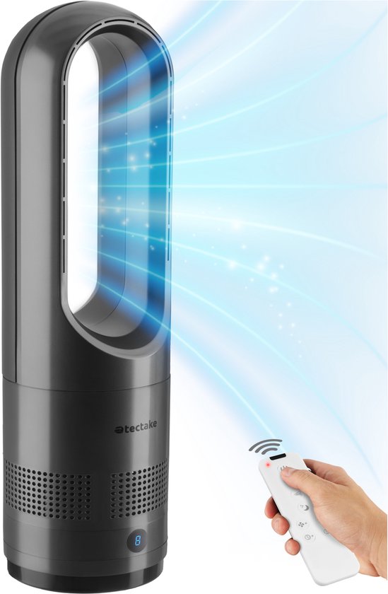 tectake® Turmventilator Polar – Säulenventilator inklusive Fernbedienung – 8 Geschwindigkeitsstufen und Timer – 80°-Schwenkfunktion – Leiser Ventilator (35–55 dB) - Standgerät mit LED-Bedienfeld – 55,5 cm hoch – Luftkühler – Anthrazit