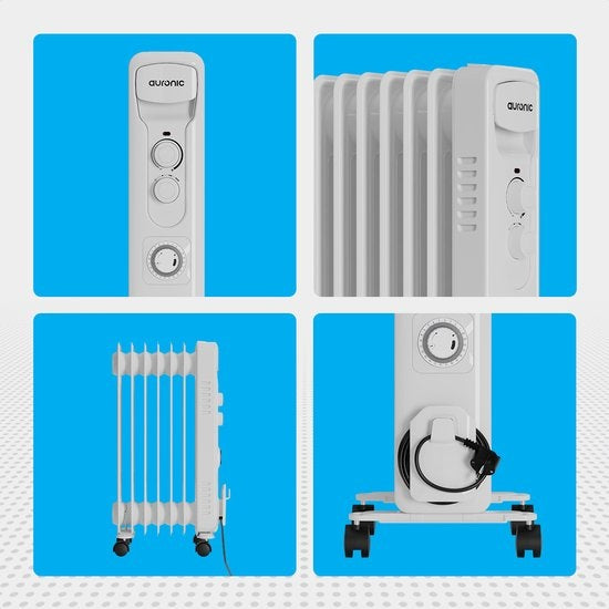 Auronic Ã–lradiator - Elektrischer Heizkörper - Thermostat - Timer - 3 Stufen - bis zu 1500W - Weiß