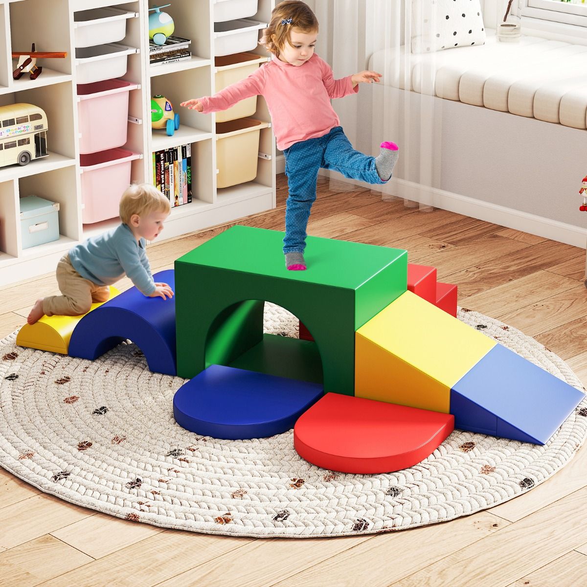 coast 7-teiliges weiches Kletterblock-Set für Kleinkinder - farbenfrohes PU-Leder-Spielgerät mit Schaumstoff, 40×40×25 cm und 60×40×38 cm
