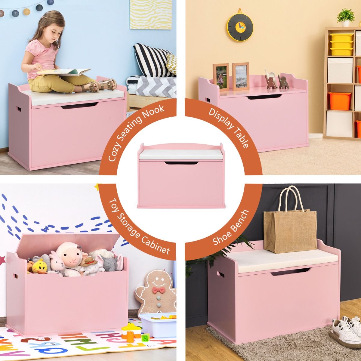 Coast Spielzeugkiste mit klappbarem Deckel – Sicherheitsscharniere – integrierte Griffe – rosa – 74 x 39 x 52 cm