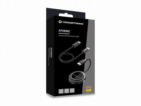 Conceptronic ATHERIC02B – Drahtloser Bildschirmadapter – Drahtloses HDMI-Verlängerungsset 1080p – HDMI/USB – Full-HD-Dongle