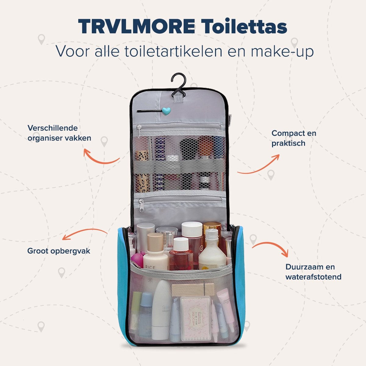 TRVLMORE Kulturtasche - Hängend mit Haken - Unisex - Hellblau