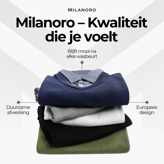 Milanoro - Herren Pullover mit Hemdkragen - Dunkelgrau - S