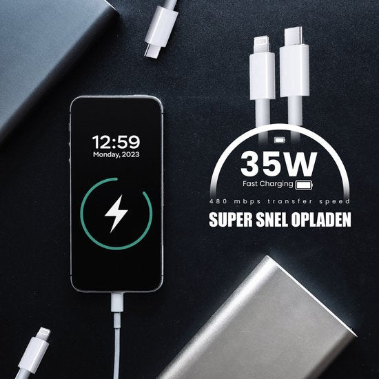 Golden Sound 35W Original Super Fast Charger - Lightning Ladegerät geeignet für Iphone - Ladegerät - 2 Meter mit Ladestecker