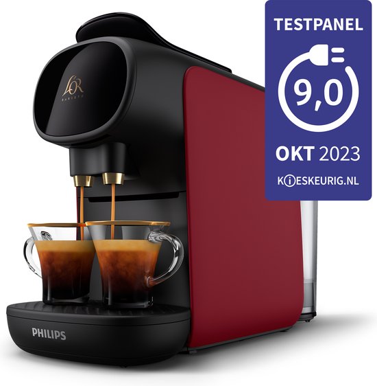 Philips L'OR Barista Sublime Kaffeemaschine LM9012/50 – Für Kapseln geeignet – Kaffeekapselmaschine mit 9 Espresso- und Barista-Kapseln – Schwarz und Rot