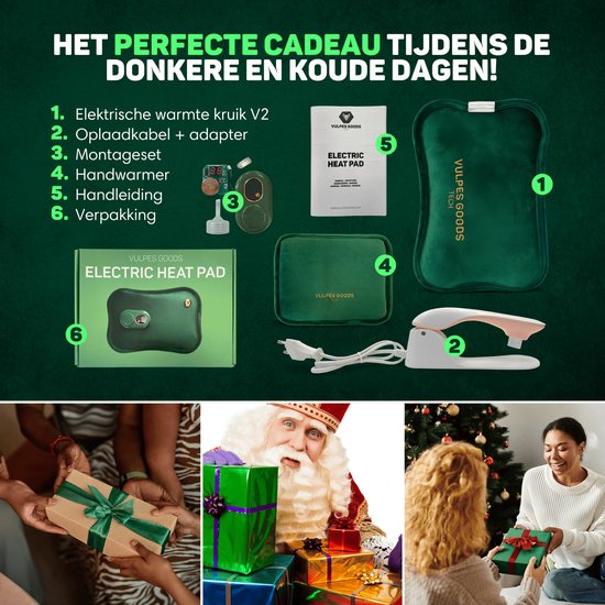 Vulpes Goods® - Elektrische Kanne - Weicher grüner Flanell - Digitale Anzeige - Kabellos und energieeffizient - Inklusive HandwärmerBei Menstruationsschmerzen und Muskelkater - Wärmflasche fürs Bett