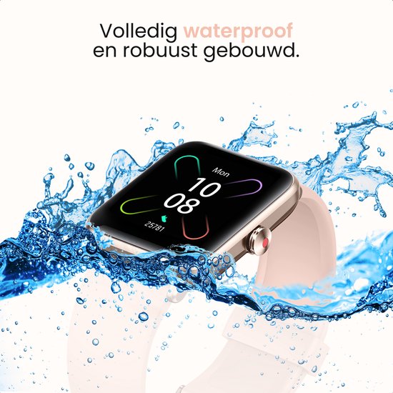 MAOO BOOST Smartwatch - Inkl. Bildschirmschutz - Wasserdicht - Smartwatch Damen Rose Gold - Schrittzähler - Uhr - Pink