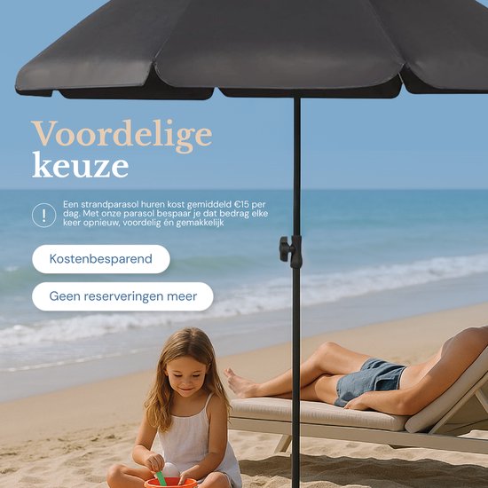 O’DADDY® Sonnenschirm-Set – Neigbar & verstellbar – Wasserdicht – UV-beständig – Mit Erdspieß & Tragetasche – Strand, Garten & Balkon – 180 cm – Dunkelgrau