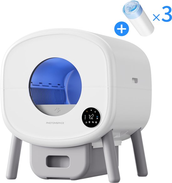 Selbstreinigende Katzentoilette – Automatische Katzentoilette mit großem Fassungsvermögen – XXL 95 l – Elektrische Katzentoilette – inkl. App-Steuerung, Katzentoilettenmatte und 3 Rollen Auffangbeutel