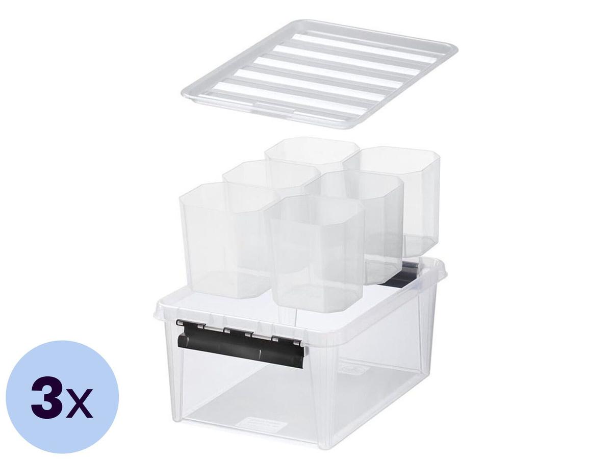 Orthex SmartStore Classic Aufbewahrungsbox mit Einteiler – transparent – 14 Liter – 3er-Set