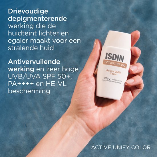 ISDIN – Fotoultra Active Unify Color SPF50+ – 50 ml – Hellt den Teint auf und gleicht ihn aus