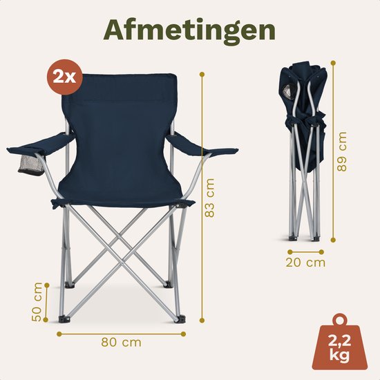 TRVLMORE Campingstühle - klappbar - 2er-Pack - 120KG Tragkraft - Inkl. Tragetasche - Klappstuhl - Angelstuhl - Campingstuhl - Klappstuhl - Blau