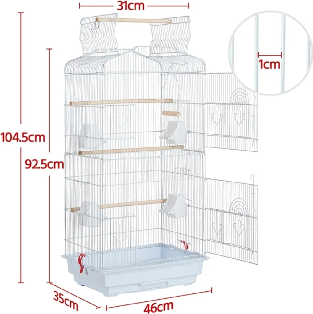 Yaheetech Vogelkäfig - 46x35x104,5 cm - Dachöffnung - Weiß Hellblau