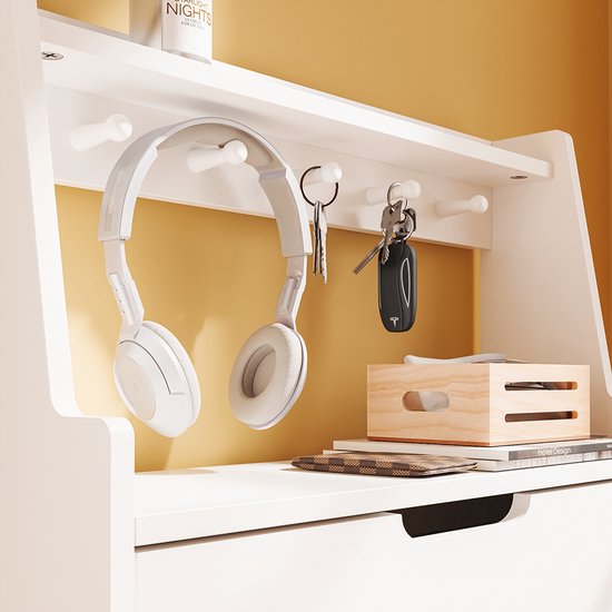 SoBuy Schuhschrank, extraflach 19 cm – Stauraum bis Größe 47 – mit Haken und offenem Regal für kleine Wohnungen, Flur, Eingangsbereich – weiß, 60 x 19 x 119 cm, FSR221-W