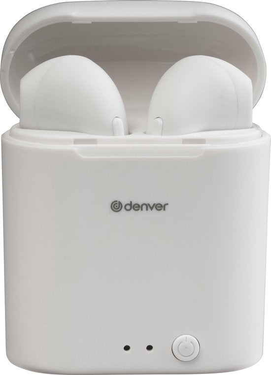 Denver TWE-46 - Ohrhörer - Drahtlos - Drahtlose Ohrhörer - Bluetooth - mit Ladeetui - Freisprecheinrichtung - Sport - Headset - In-Ear - Bluetooth 5.0 - Weiß