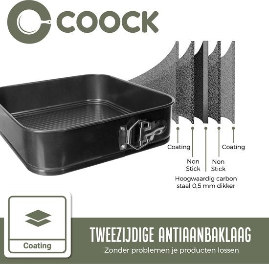 COOCK 3-tlg. Backblech-Set Quadratisch - Springform - Kuchenblech Rechteckig mit Antihaftbeschichtung - 24 bis 28 cm Durchmesser - Kuchenform Inkl. Teigschaber & E-Book