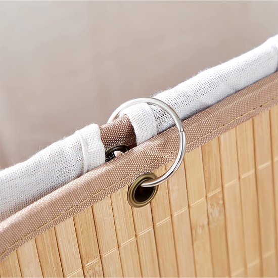Songmics XL 72 Liter – Großer, zusammenklappbarer Wäschekorb – Bambus – waschbares Innenfutter – 40 x 30 x 60 cm