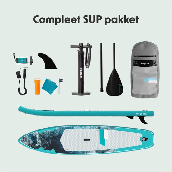 LifeGoods SUP Board Touring - 165 KG Belastbarkeit - 365 x 76 cm - Aufblasbar - Komplettes SUP Paket - Dunkelblau