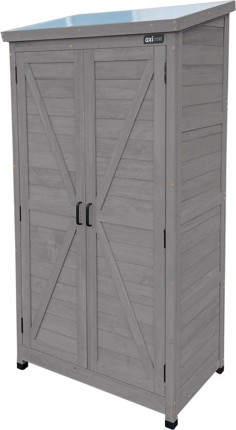 AXI Hugo Aufbewahrungsschrank aus Holz, Warmgrau – Gartenschrank mit verzinktem Dach – 3 Einlegeböden und Bodenplatte – FSC-zertifiziertes Holz – Magnetverschluss – 85 x 52 x 174 cm