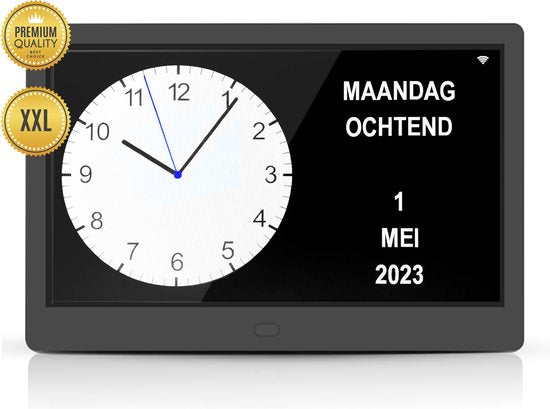 TTD® Demenz-Uhr XXL 10 Zoll mit extra langem Kabel - Kalenderuhr mit Tag, Datum & Wetter - Analog- & Digitalanzeige - 20 Alarme und 3 Medikamentenalarme - Wi-Fi - Für ältere Menschen, Sehbehinderte, Senioren und Alzheimer - Automatische Zeitsynchronisatio