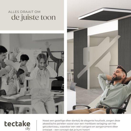 tectake® Akustikplatten – 2er-Set – Akustik-Wandplatte – 60 x 120 cm – 1,44 m² – Wandpaneele mit anpassbarer Größe – Lattenwand aus MDF und Holzfurnier – Schalldämmung – Stilvolle Wanddekoration – Einfache Montage – Schwarze Eiche