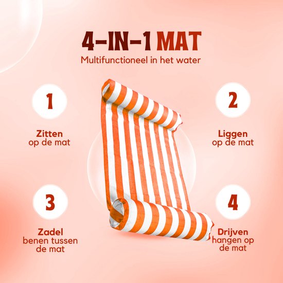 Travelly - Luxus Wasserhängematte - Hängematte - Luftmatratze - Luftmatratze Pool - Wasserspielzeug - Wasserhängematte - Orange