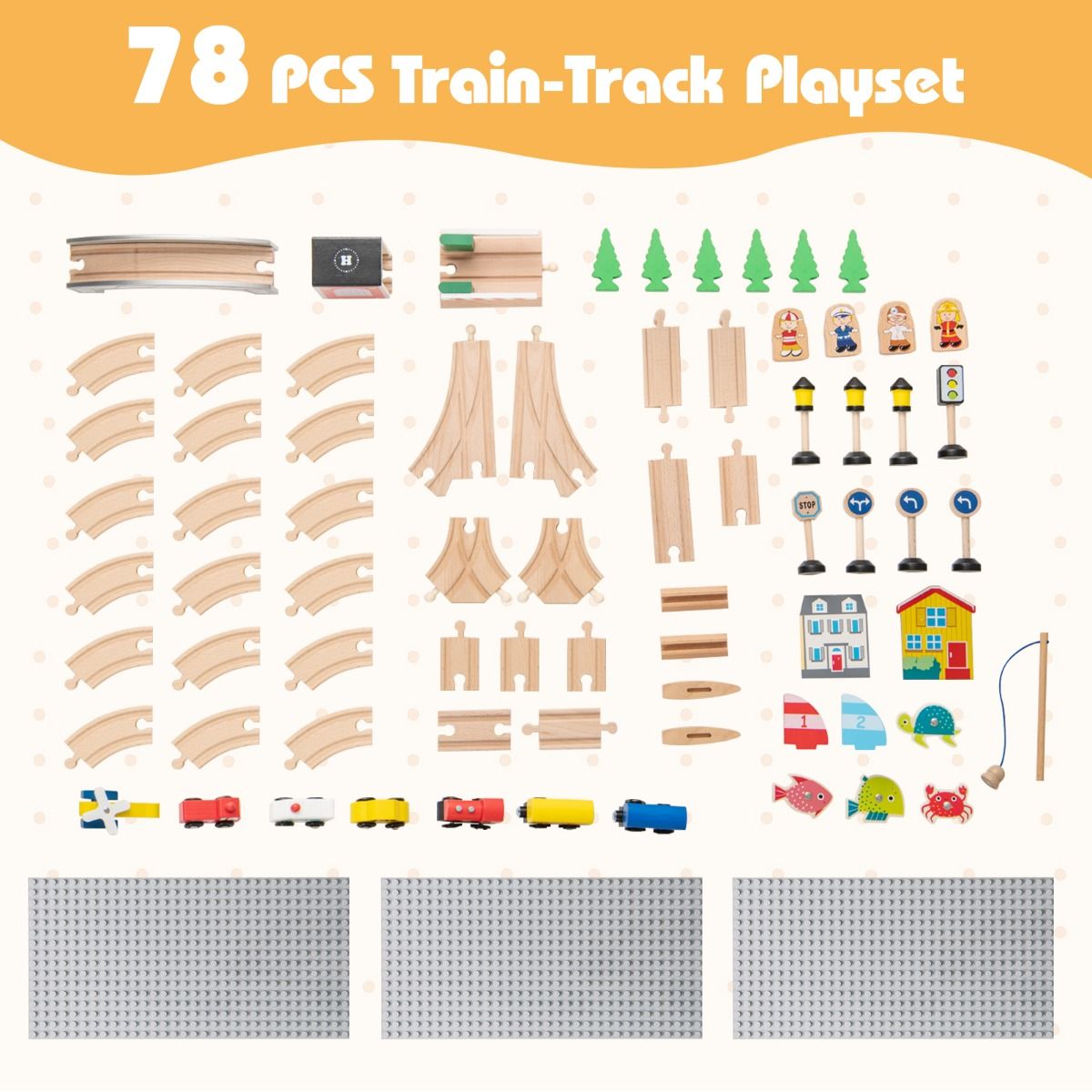 Coast Holzzug-Spieltisch für Kinder – 5-in-1-Aktivitäten-Spieltisch – 78-teilig – Naturfarben