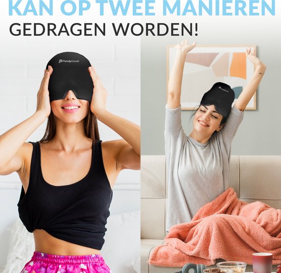 PurelyGoods® Migräne-Maske 600gr. - Migräne-Maske - Hot/Coldpack - Icepack - Wärme- und Kältetherapie - inkl. Gefrierbeutel - Schwarz