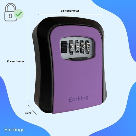 Schlüsseltresor Schlüsseltresor mit Code für draußen - Schlüsselschrank mit Wandhalterung - Schlüsseltresor Earkings Safe mit Zahlenschloss Lila