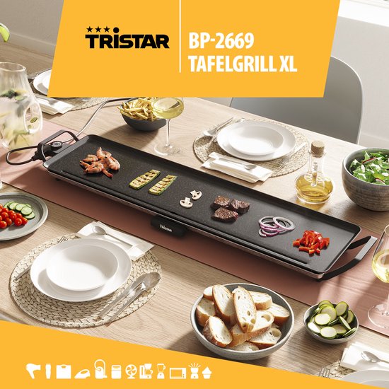 Tristar Backblech – BP-2669 – 1800 W – Gourmet, Grillplatte XL 90 x 23 cm – 8–10 Personen