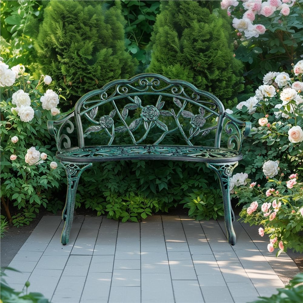 Yaheetech Vintage-Gartenbank 99,5 x 57 x 78,5 cm – Grün – 2-Sitzer – Metall – 227 kg