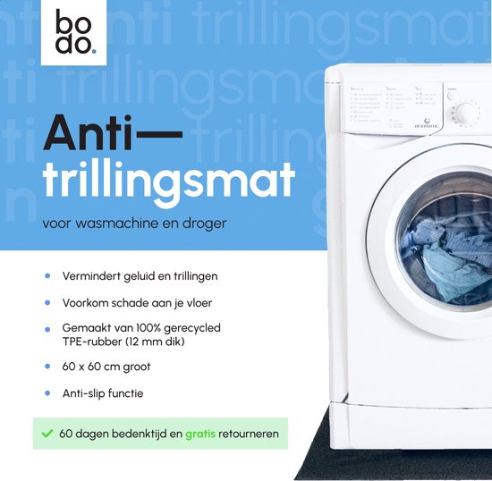 Bodo® Anti-Vibrationsmatte Waschmaschine und Trockner - 60x60x1,2cm