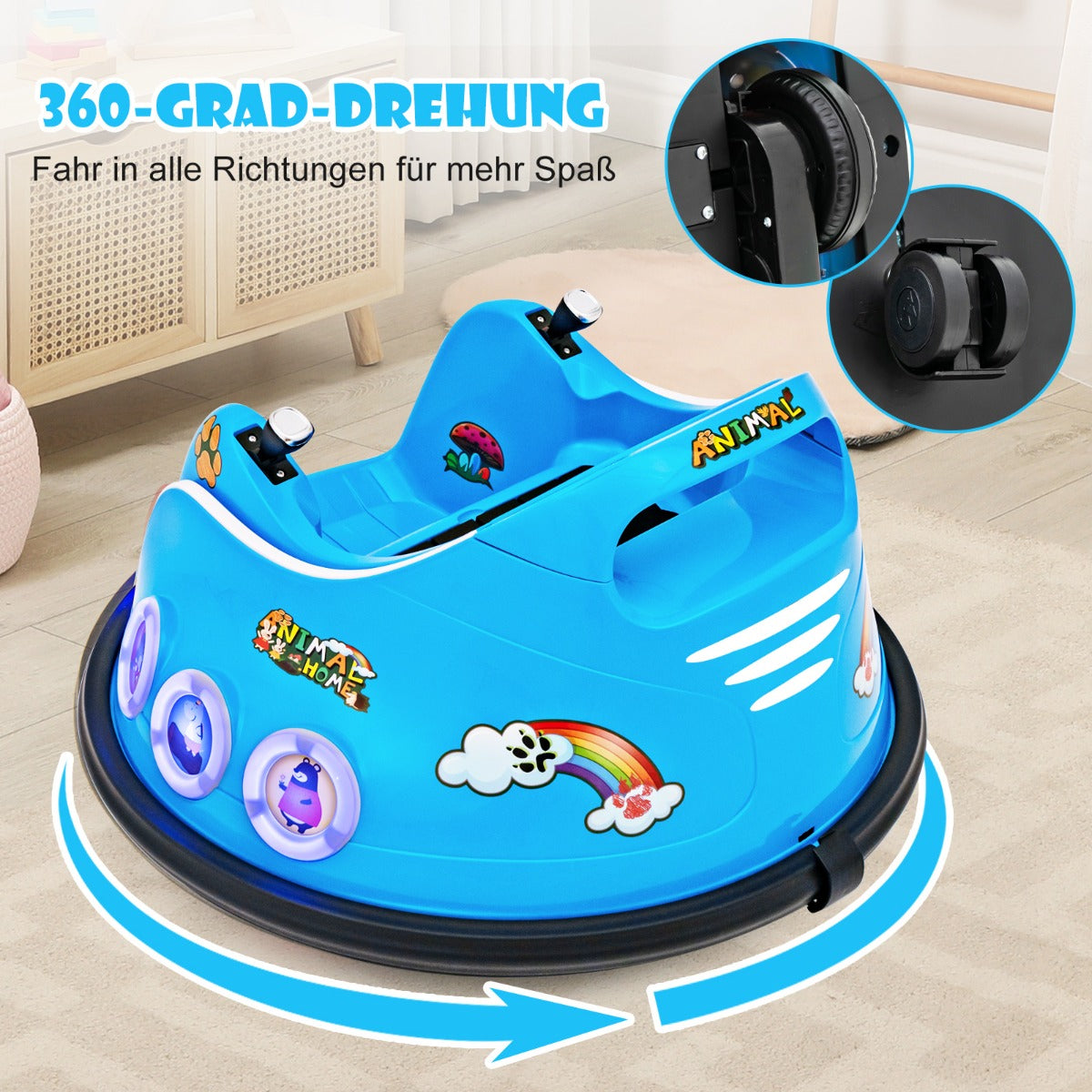 Coast Autoscooter - 360 Grad drehbar - 12V - Inkl. Musik & Licht - 73x73x43cm - Blau