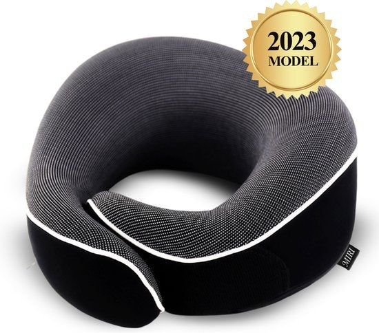 MiRi Nackenkissen -ã€Luxeã€‘Reisekissen - Nackenstütze - Memory Foam - Schwarz - Ergonomisch - Flugzeug/Auto/Heimbüro